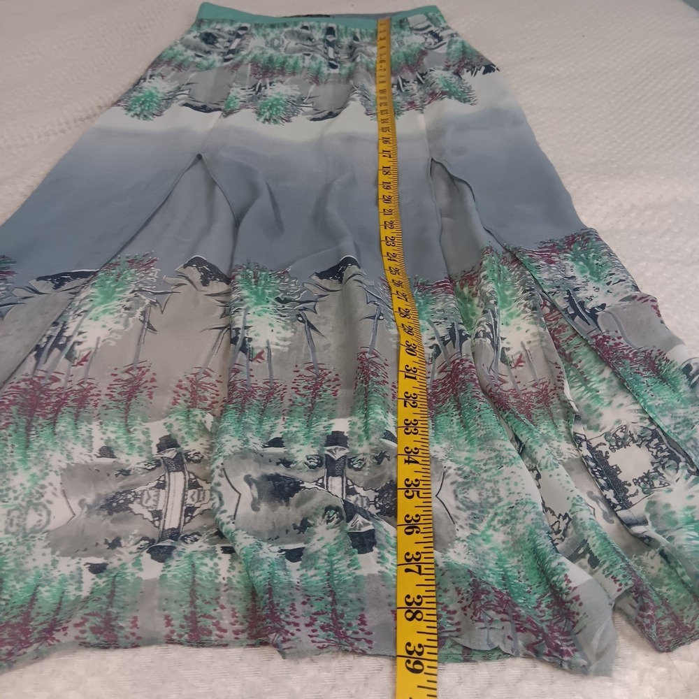 W118 Walter Baker Teal Gray Water Color Print Maxi skirt Partially Lined Small - Picture 13 of 13